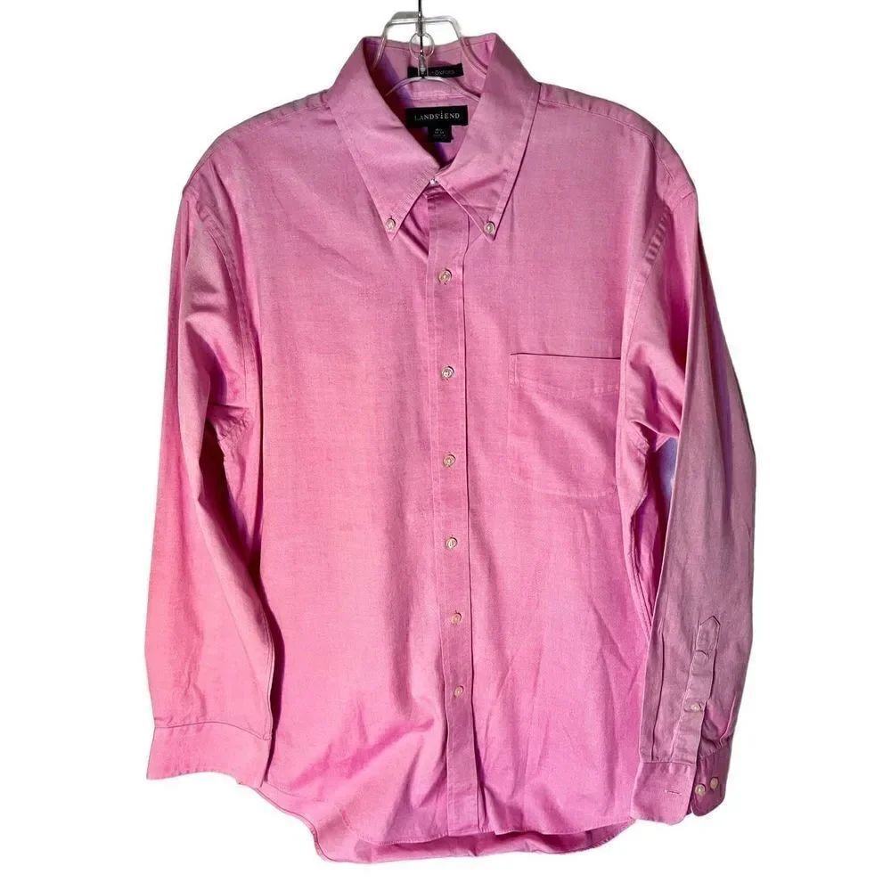 Lands End Shirt Men's Pink Regular 15 1/2 - 32/33 Long Sleeve PinPoint Oxford